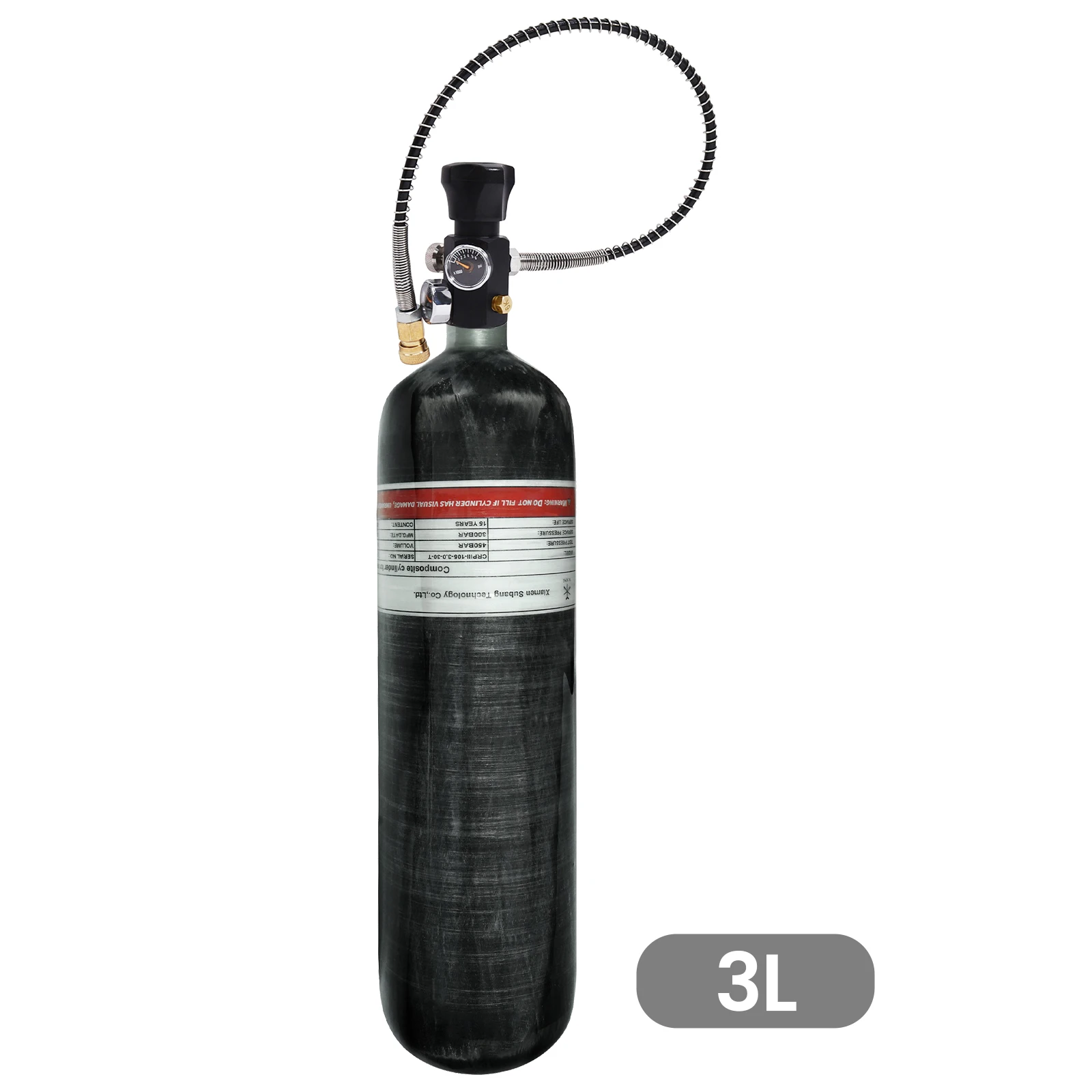 TUXING 4500Psi 3L High Pressure Tank with 6000psi Double Meter Regulating Valve Carbon Fiber Cylinder for Scuba Diving M18*1.5