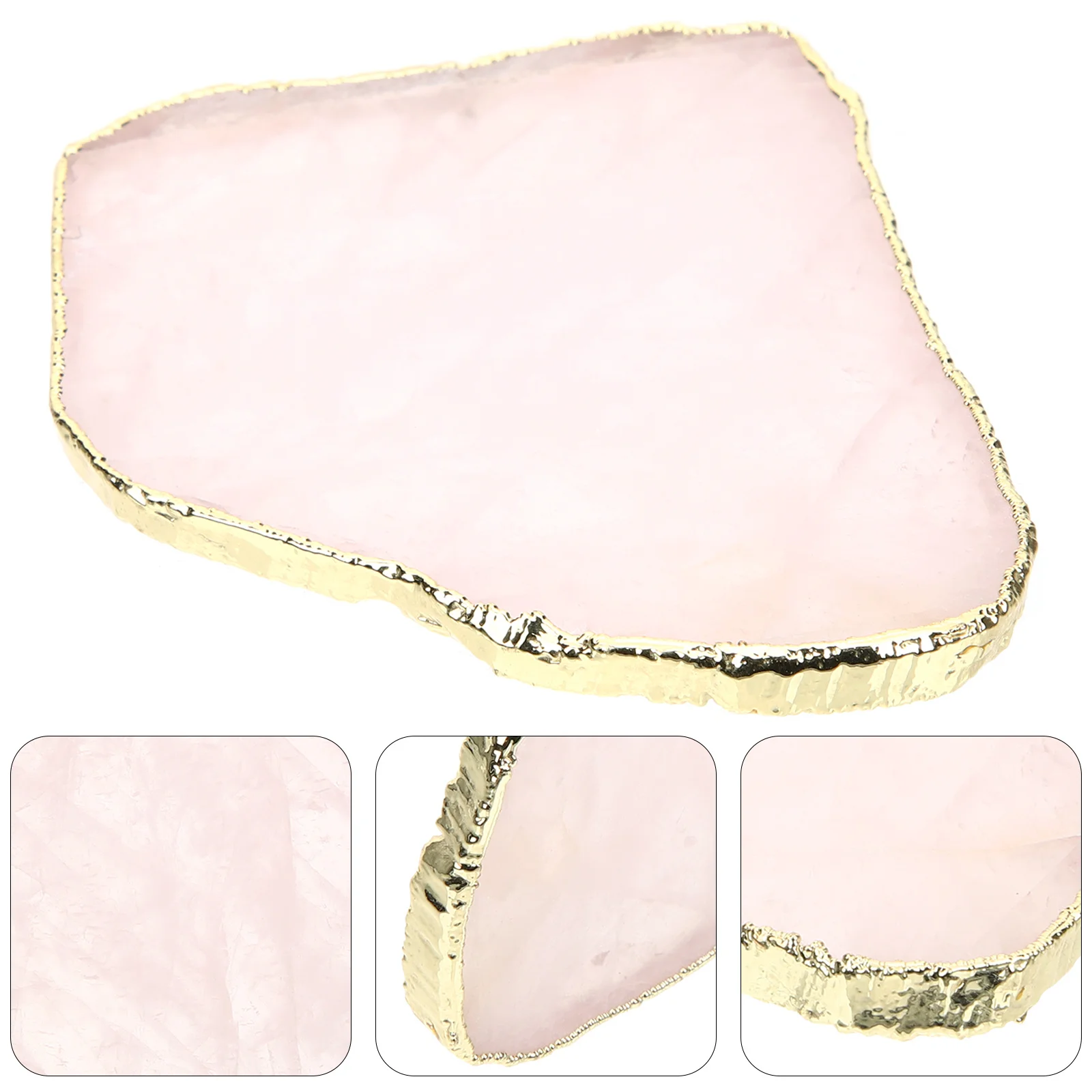 

Natural Pink Crystal Coaster Delicate Decorative Crystal Cup Mat Golden Edge Table Placemat Home Party Drink Coasters