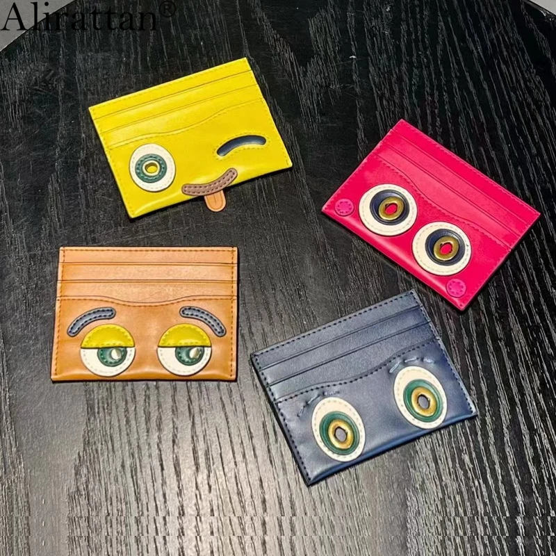New Genuine Leather ID Card Bag for Women, Fashion Designer Luxary Cartoon Lady Patchwork Colors ID Card Clip Wallet A422