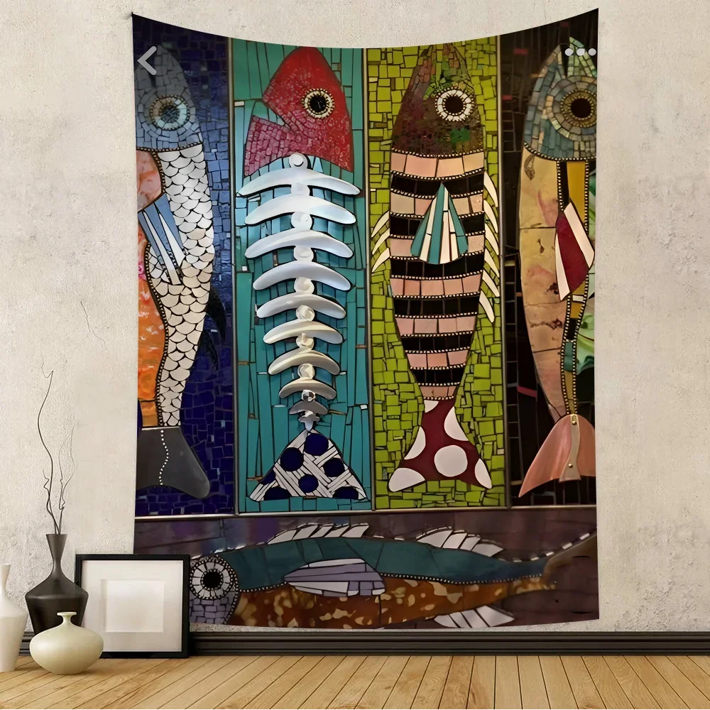 

Summer Ocean Art Tapestry Scandinavian Style Fish Images Living Room Sofa Background Wall Modern Minimalist Decoration