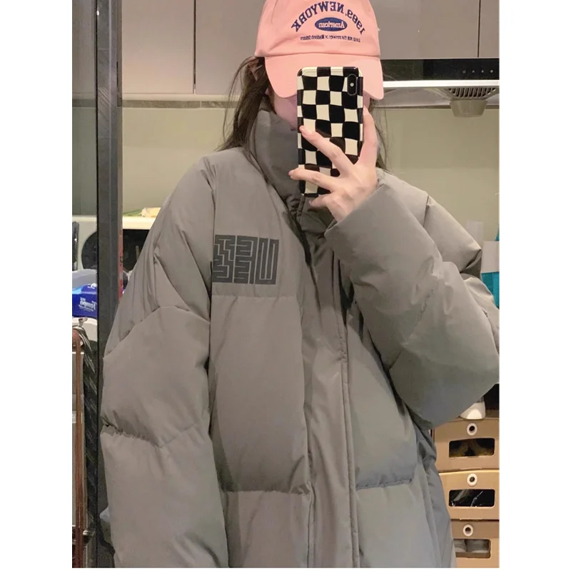 Grey Down Jacket Women Coat Black Hooded Fashion American Streetwear Y2K Style Duck Down Feather Female Winter Short Outwear