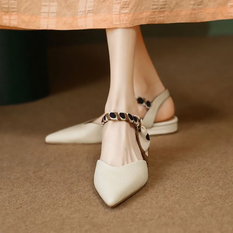

Women's Shoes Pointed Toe Low Heel Sandals Summer Luxury Woman Clothes Elegant Party Korean Orange Shoes with Ties Designer