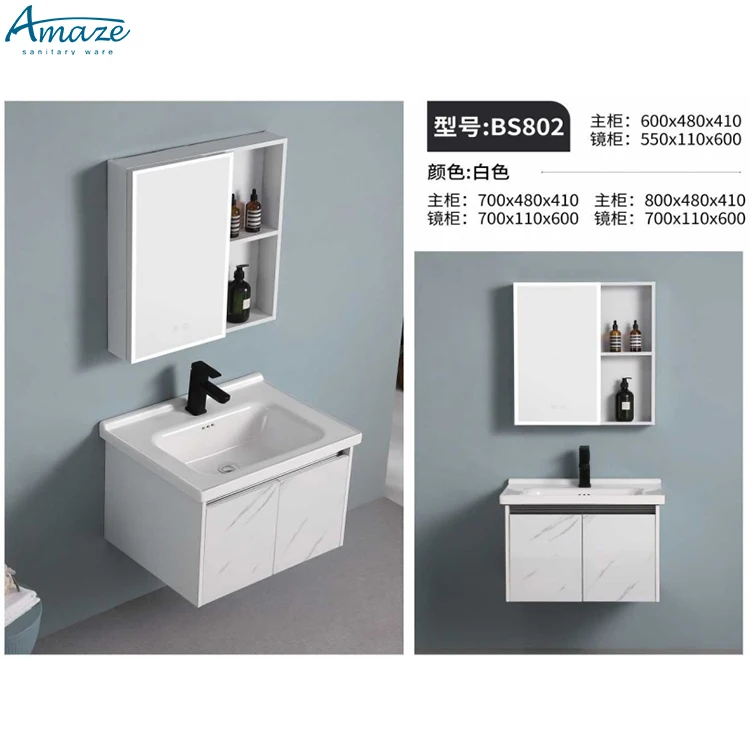 Bathroom Aluminum-plastic Honeycomb Panel New Design White Wall-mounted Vanity With Mirror Bathroom Cabinet Sink