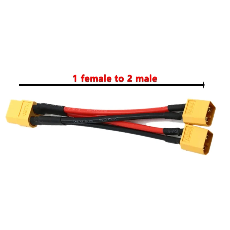 XT60 Parallel Battery Connector Cable Dual Extension 1 Female 2 Males Y Shape Splitter Silicone Wire Battery Accessories