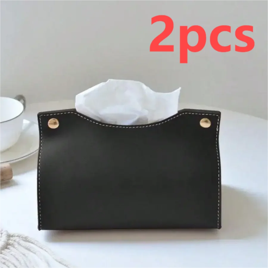 2 pieces 1 set PU leather simple modern tissue storage box (black/brown/gray/blue), car, living room, toilet, paper box, waterpr