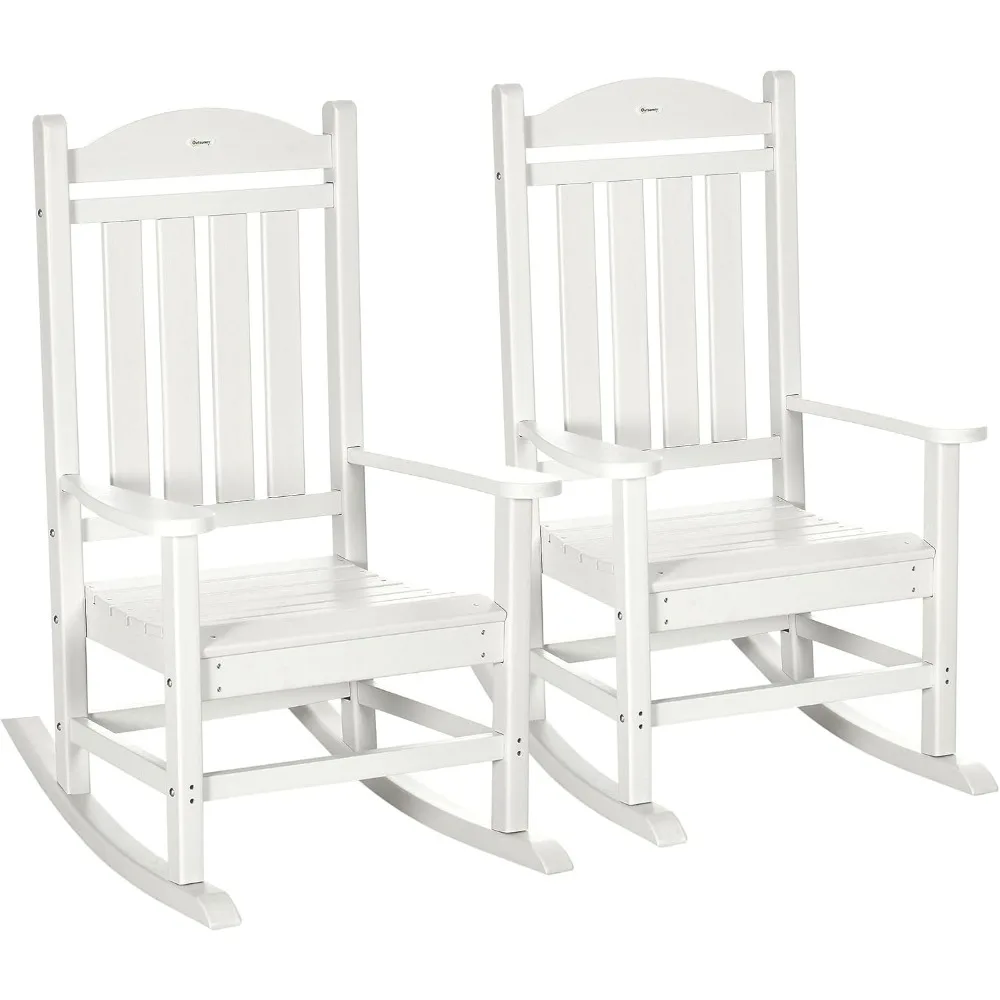 

2 Pieces Outdoor Rocking Chair, All Weather-Resistant HDPE Rocking Patio Chairs with Rustic High Back, Armrests, Oversized Seat