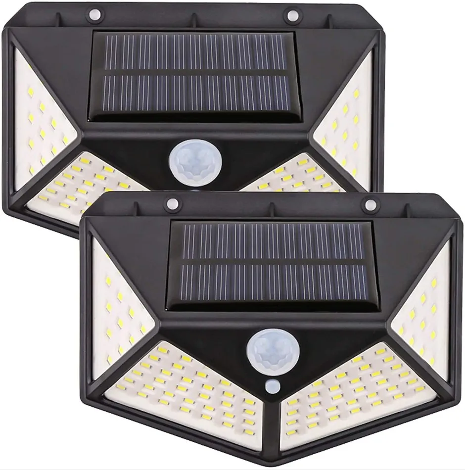 

100 LED Solar Wall Lamp All Sides Luminous Motion Sensor Human Induction Courtyard Waterproof Stairs Outdoor Wall Light