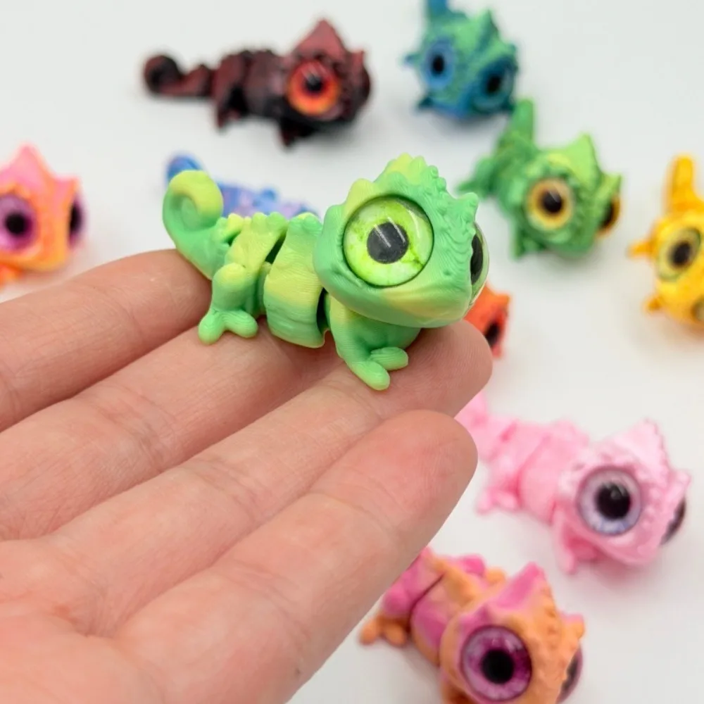 3D Printed Mini Chameleon Figures Movable Joint Big Eyes Lizard Model Fidget Toy Home Decor Desktop Ornament Gift for Collection