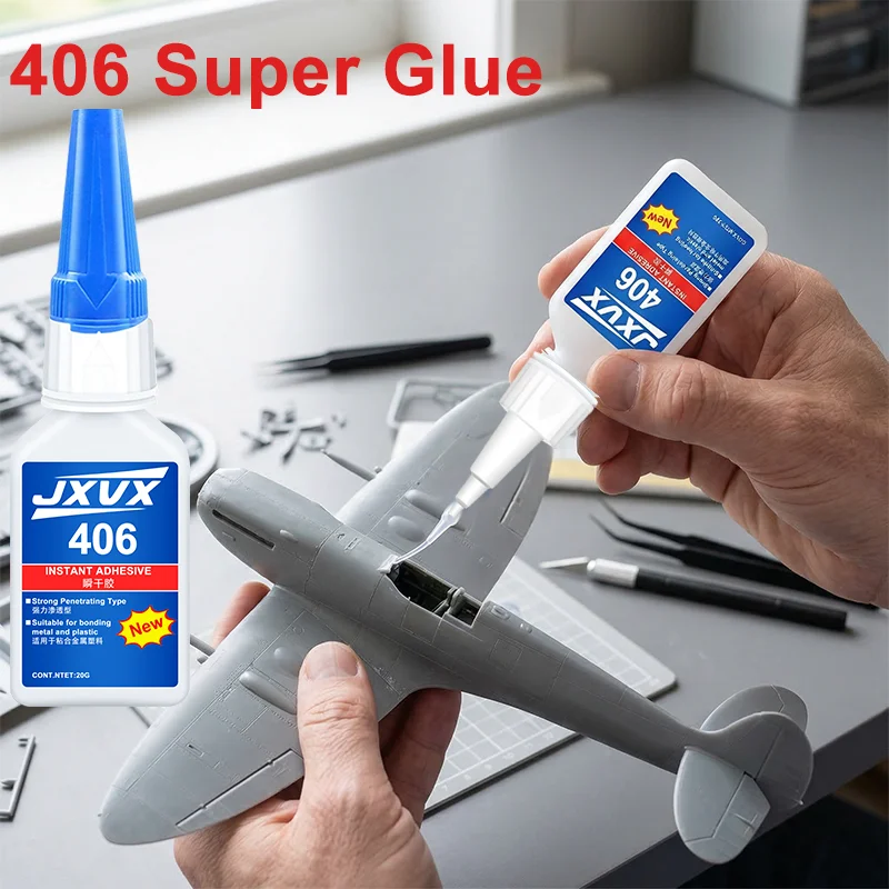 406 Super Strong Glue, Instant Fast Drying Cyanoacrylate Adhesive, High Strength Glue for Leather, Rubber, Glass, Wood, Metal, DIY Repairs, Transparent and Fast