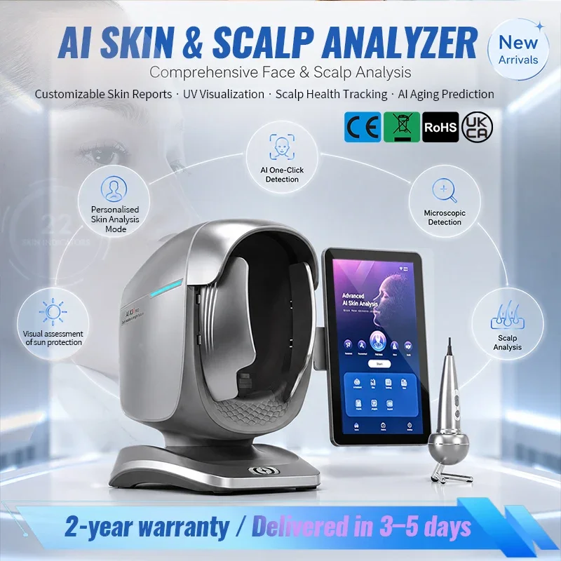 X3 Pro AI 3D Skin & Scalp Analyzer 8 Spectral Layers Face Scanner Multispectral Skin Diagnosis Machine with Tablet for Salon Use