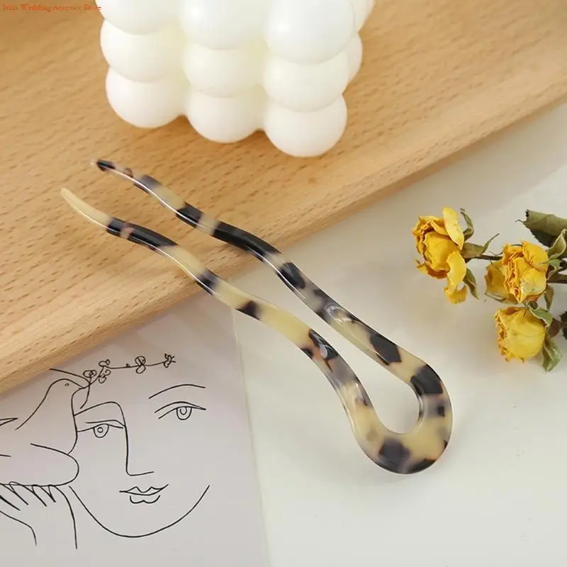 G92D French Twist Hair Clip Vintage Celluloid Acetate Large Wavy U-Shaped Hairpin Tortoise for Shell Updo Chignon Pin Bun