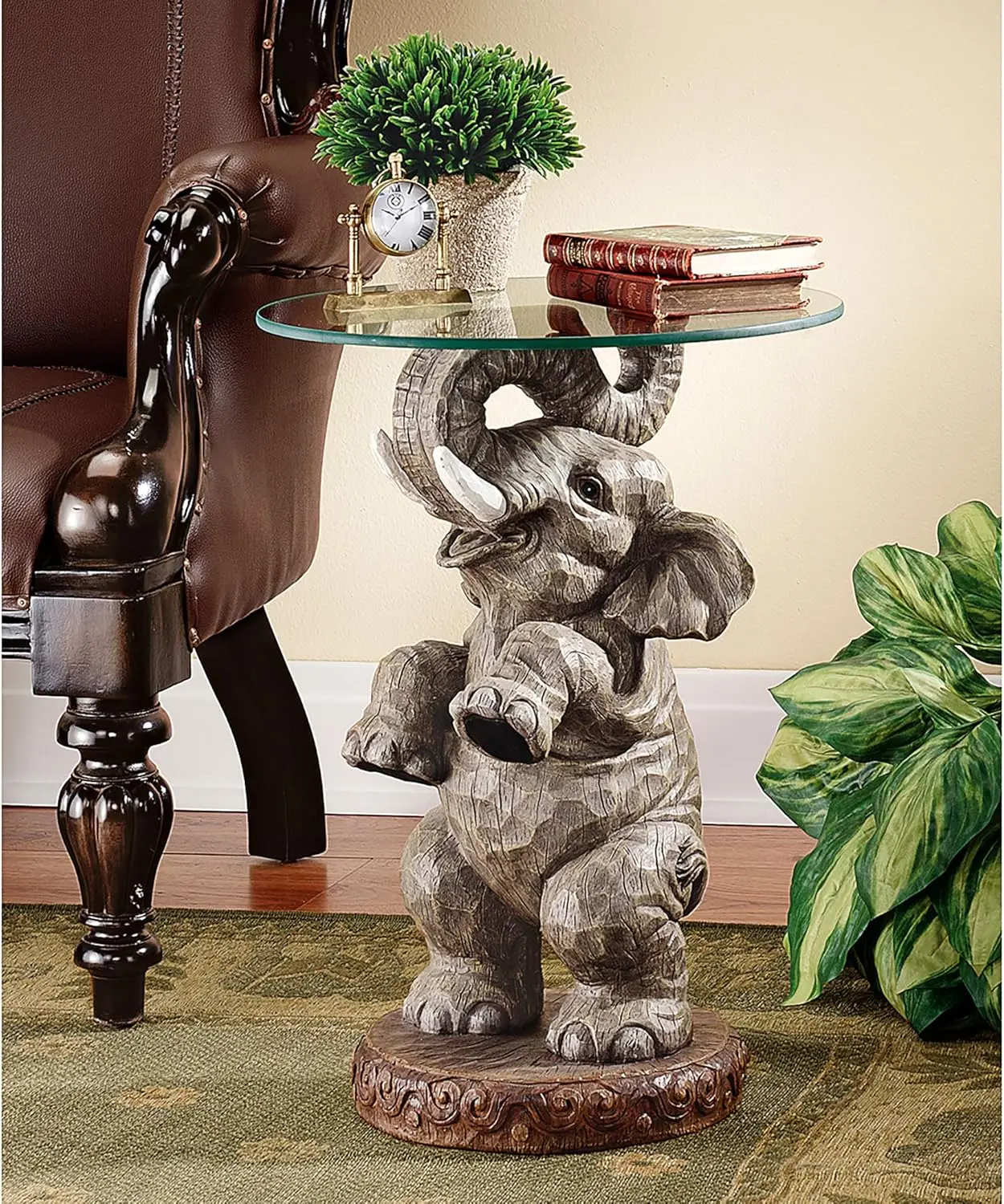 Toscano Good Fortune Elephant Glass-Topped Table, 16