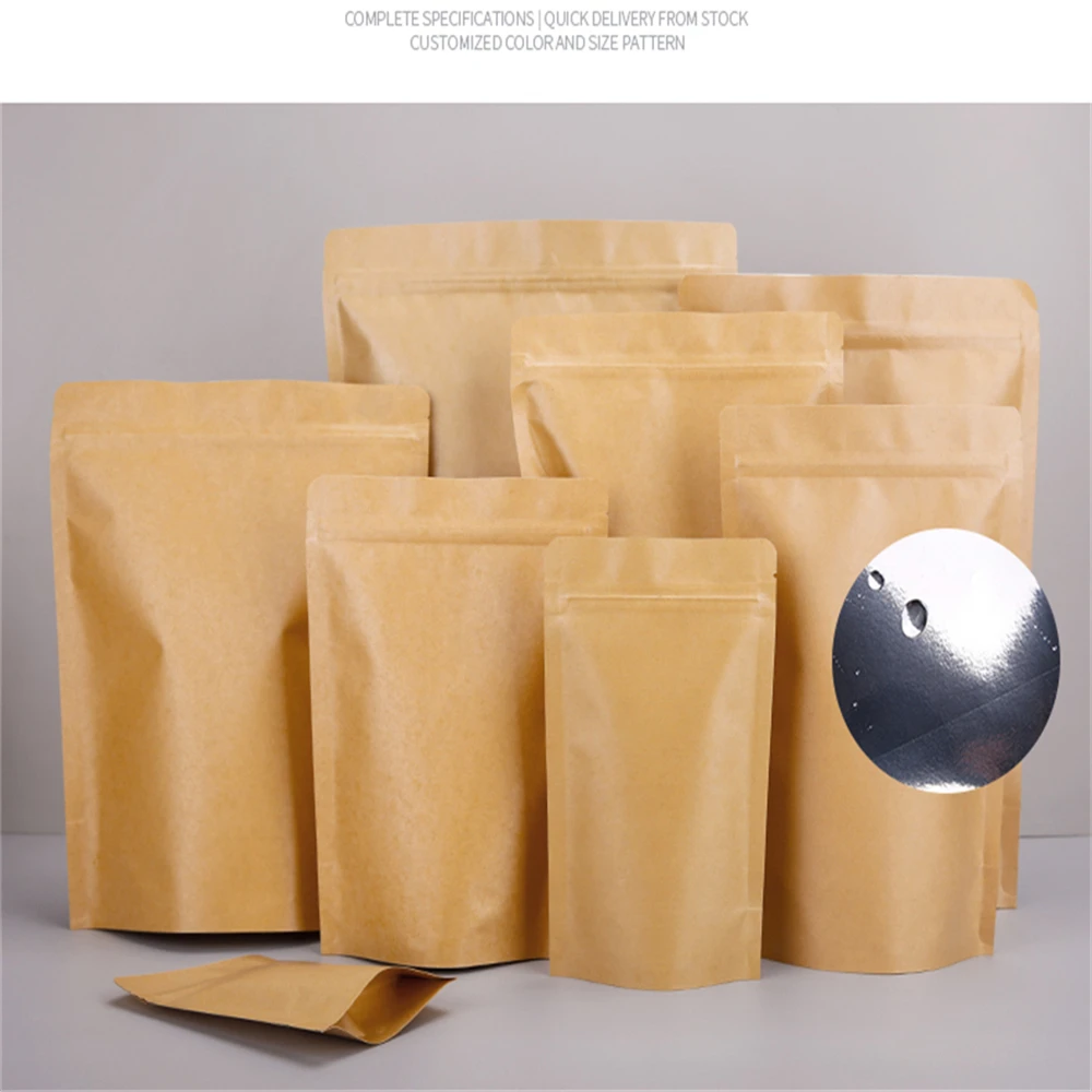 50 pcs Personalized Stand-Up Reusable Shopping Bag with Sealing Food Pouch Tear Notch for Grocery Storage Custom Logo Paper Bag