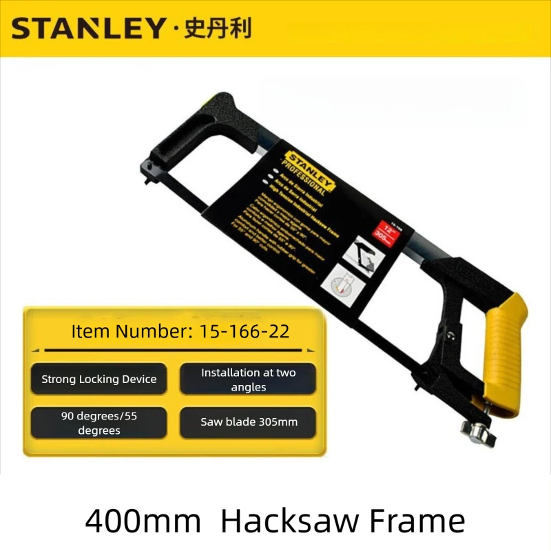 Stanley stalen zaagframe, groot zaagboog, metalen zaag, houtzaag, handzaag, zaagframe van aluminiumlegering met zaagvergrendeling.