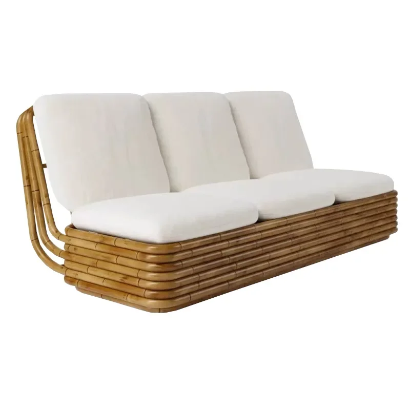 CX rattan sofa three-person Nordic style living room casual reclining rattan sofa