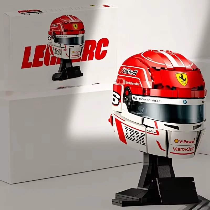 886pcs-collectible-charles-leclerc-f1-helmet-brick-kit-handmade-assembly-ornament-birthday-holiday-presents-desktop-decor