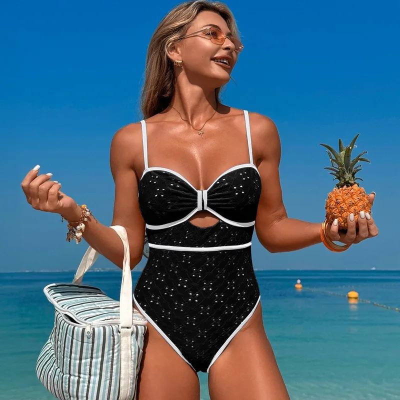 

2025 Sexy High Waist One-piece Bikini Women's Patchwork Sling Swimsuit Hollow Backless Swimwear Tight Push Up Beach Bathing Suit