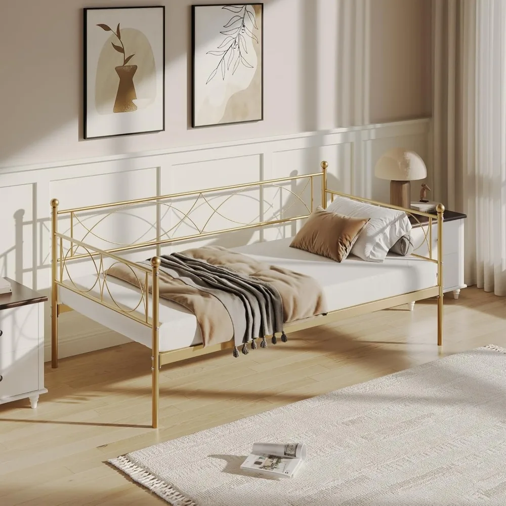 سرير نهاري مزدوج من IDEALHOUSE مع دولاب، وسرير نهاري معدني مزدوج ومجموعة دولاب، وإطار سرير أريكة سرير نهاري مع دعم شريحة فولاذية، متعدد الوظائف #6