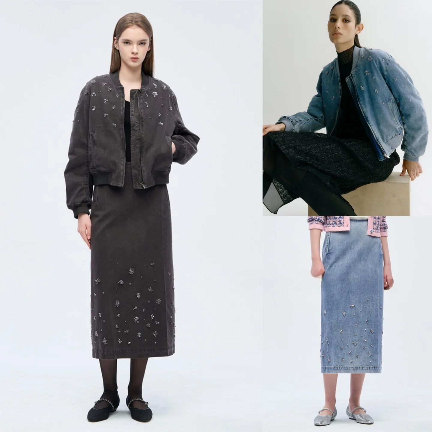 

Spring Commute Cotton Denim Set Top f Skirt Two Piece Set Pure Cotton Commute Versatile Jaet f Skirt Women's Faion