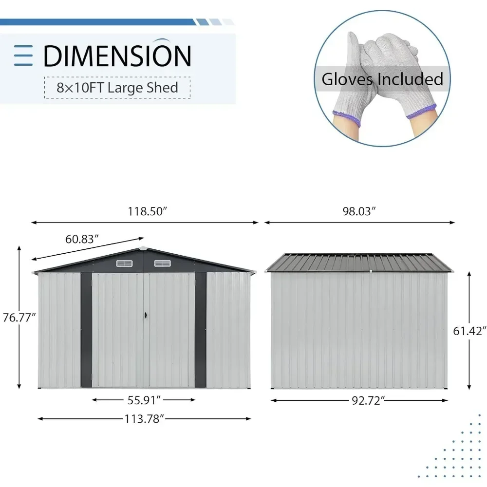 Imagem -06 - Galpão de Armazenamento ao ar Livre de 10x8 Pés Galpão de Jardim de Metal em Aço Galvanizado Porta Dupla com Fechadura Sala de Ferramentas de Armazenamento ao ar Livre