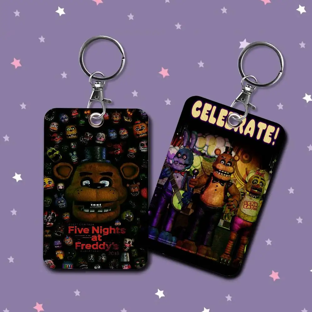 F-FNAF F-Five-N-Nights A-At F-Freddys مستطيل حافظة بطاقات الهوية المفاتيح الوصول حافظة للبطاقات مفتاح العلامة حلقة حامل بطاقة جلدية حلقة رئيسية #3