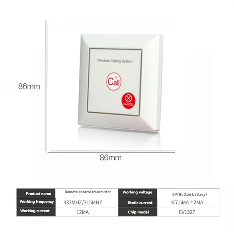 Caregiver Alarm SOS Button Wireless Sound And Light Alarm For Elderly Disabled Seniors Toilet Bathroom -T88C