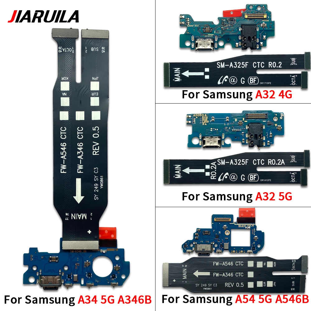 Tested Well Charging USB Port+ Main Board Flex Cable For Samsung A24 A32 4G A34 A54 5G Dock Connector MotherBoard