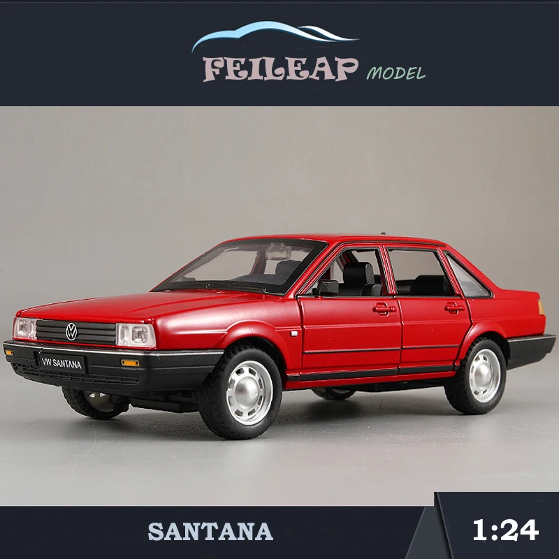 Simulation 1/24 Scale Volkswagen Santana Vintage Car Model Sound Light Collective Metal Toys Vehicles Diecast Voiture Miniauto