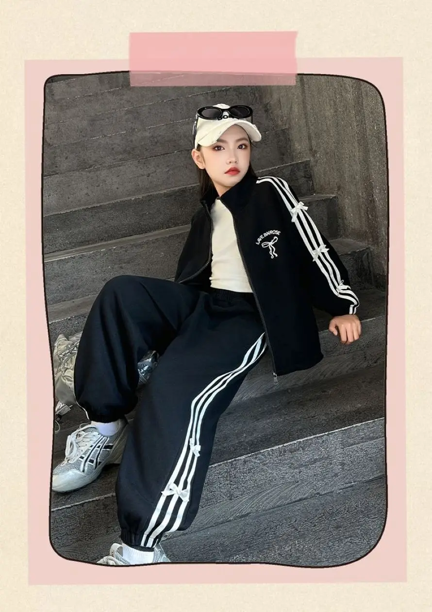 Dziewczęcy komplet: kurtka z kapturem i spodnie, dwuczęściowy strój, wiosenno-jesienna odzież codzienna, sportowa, moda uliczna, wygodna odzież dziecięca.