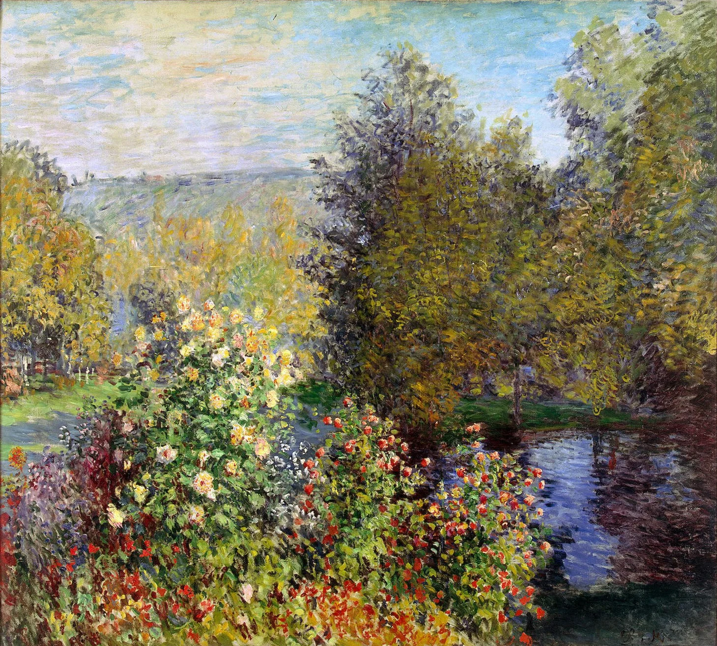 

Landscape Oil Painting Reproduction A Corner of the Garden at Montgeron,1877 by Claude Monet Wall Canvas Art for Home Decoration