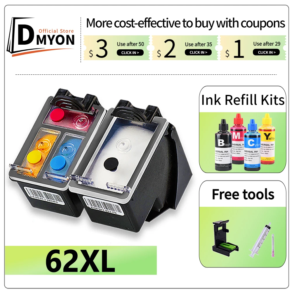 DMYON Compatible for 62XL hp62 Ink Cartridges for Printer for Officejet 200 200c 250 250c 258 5740 5742 5744 5745 5746 8040 8045