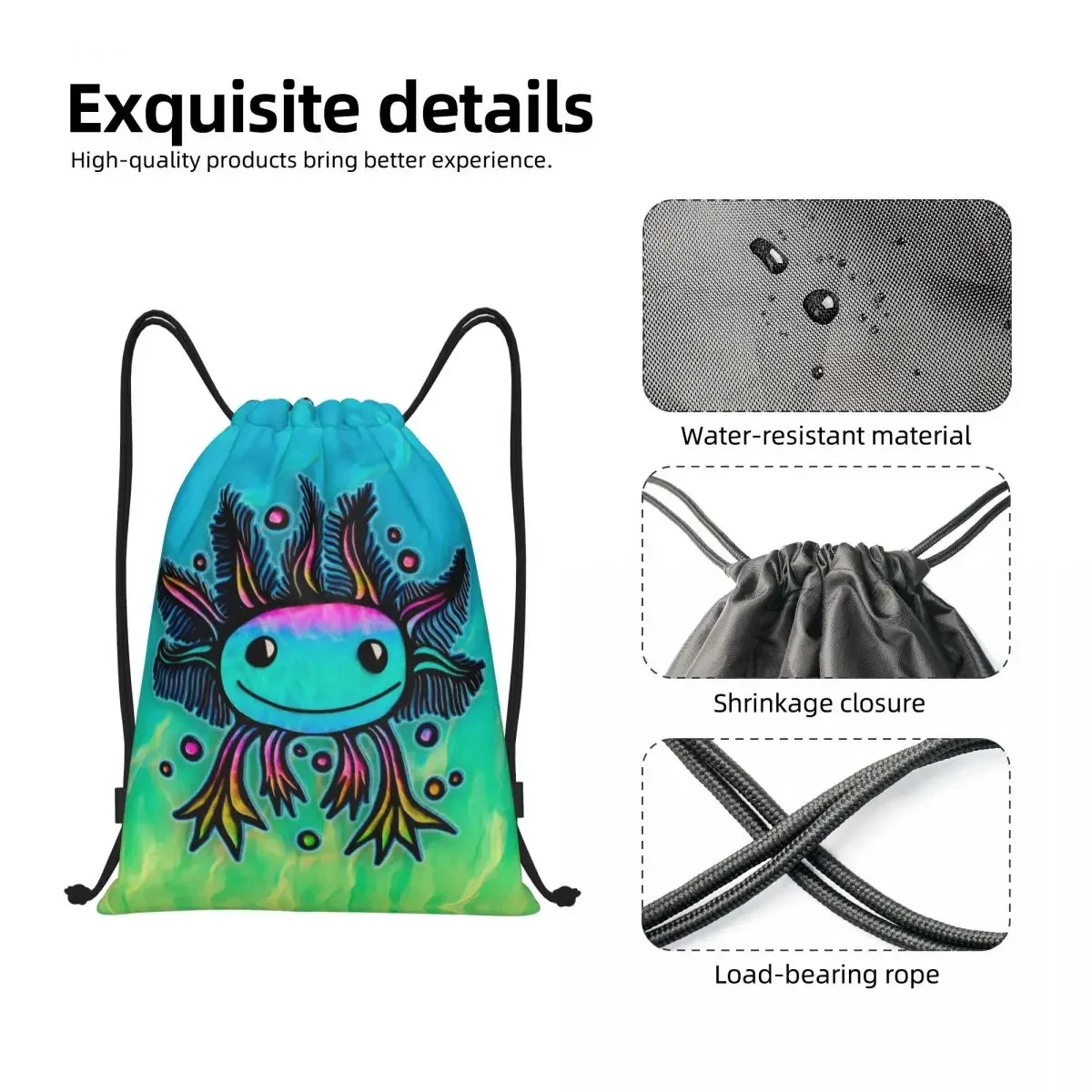 Custom Kawaii Exotische Axolotl Drawstring Tas Vrouwen Heren Lichtgewicht Salamander Dier Sport Gym Opslag Rugzak