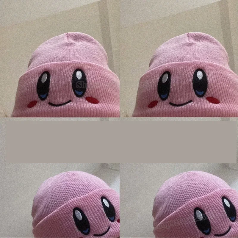 Stars Kirby Bonnets for Women Kawaii Cartoon Beanies Kids Winter Warm Caps Sport Ski Wear Outdoor Woolen Hats Knitted Skullies