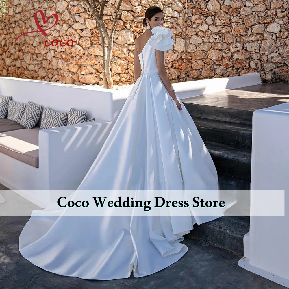 Customized Luxury One Shoulder Wedding Dresses Pleat Boho Satin Long Women Bridal Dress Wedding To Robe De Mariee