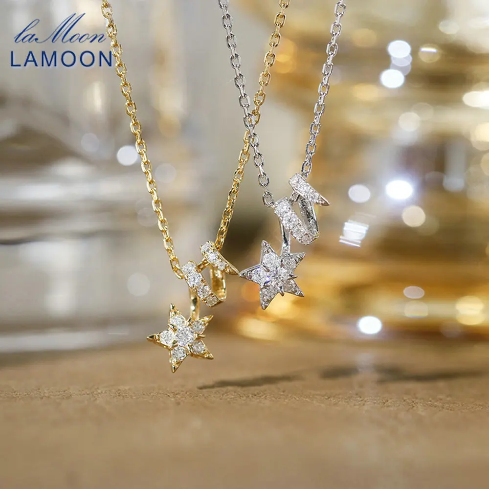 

LAMOON Fashion Y2K Moissanite Star Necklace For Women Personality 925 Sterling Silver Gold Plated Fine Jewelry Party Gift