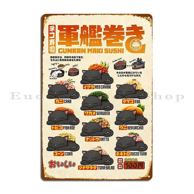 Katze Sushi Gunkan Sushi Menü Metall Plakette Retro Wand Pub Plaketten Design Designs Zinn Zeichen Poster