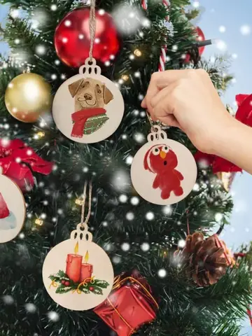 10pcs DIY Wooden Christmas Balls Decoration Round Craft Baubles Tags Hanging Ornament for Christmas New Year Pendant Decor