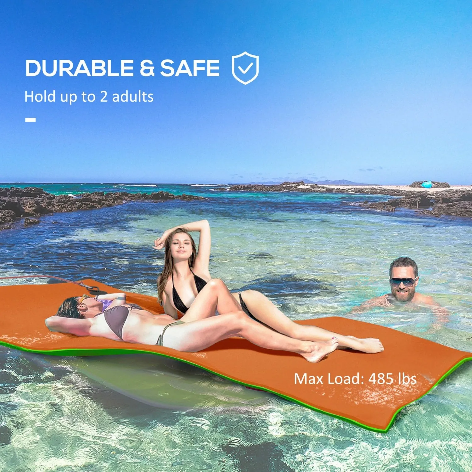 수지어 9' x 6' 릴리 패드 워터 매트 (성인 2명용), 호수, 수영장, 바다, 해변 및 보트용 플로팅 워터 패드, 오렌지색