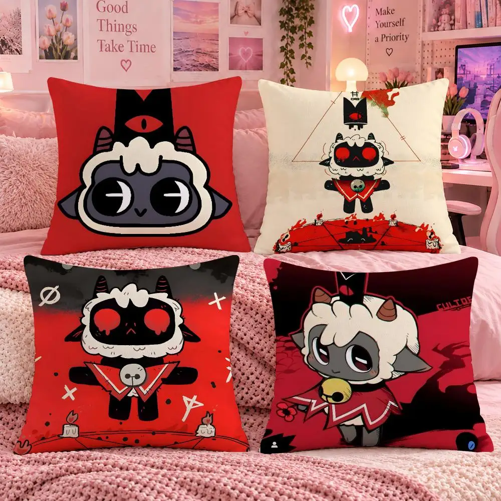 Game Adventure C-Cult of the Lamb Cushion Cover Double Sided Print Short Plush Pillow Sofa Bedroom Dorm Room Decor Gift