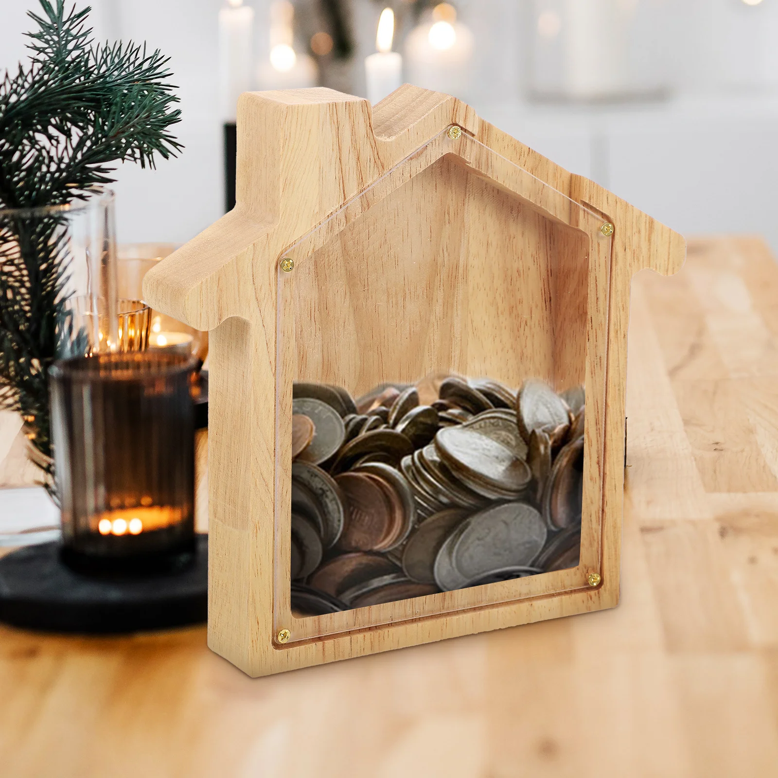 

Creative House Shape Wooden Piggy Bank Large Capacity Coin Money Box Storage for Kids Adults Decorative Desktop Adornment