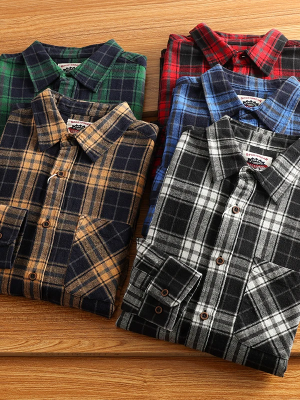 

Мужская рубашка в американском стиле в клетку с длинным рукавом из чистого хлопка, свободного кроя, повседневная, модная, дышащая, для осенне-зимнего сезона