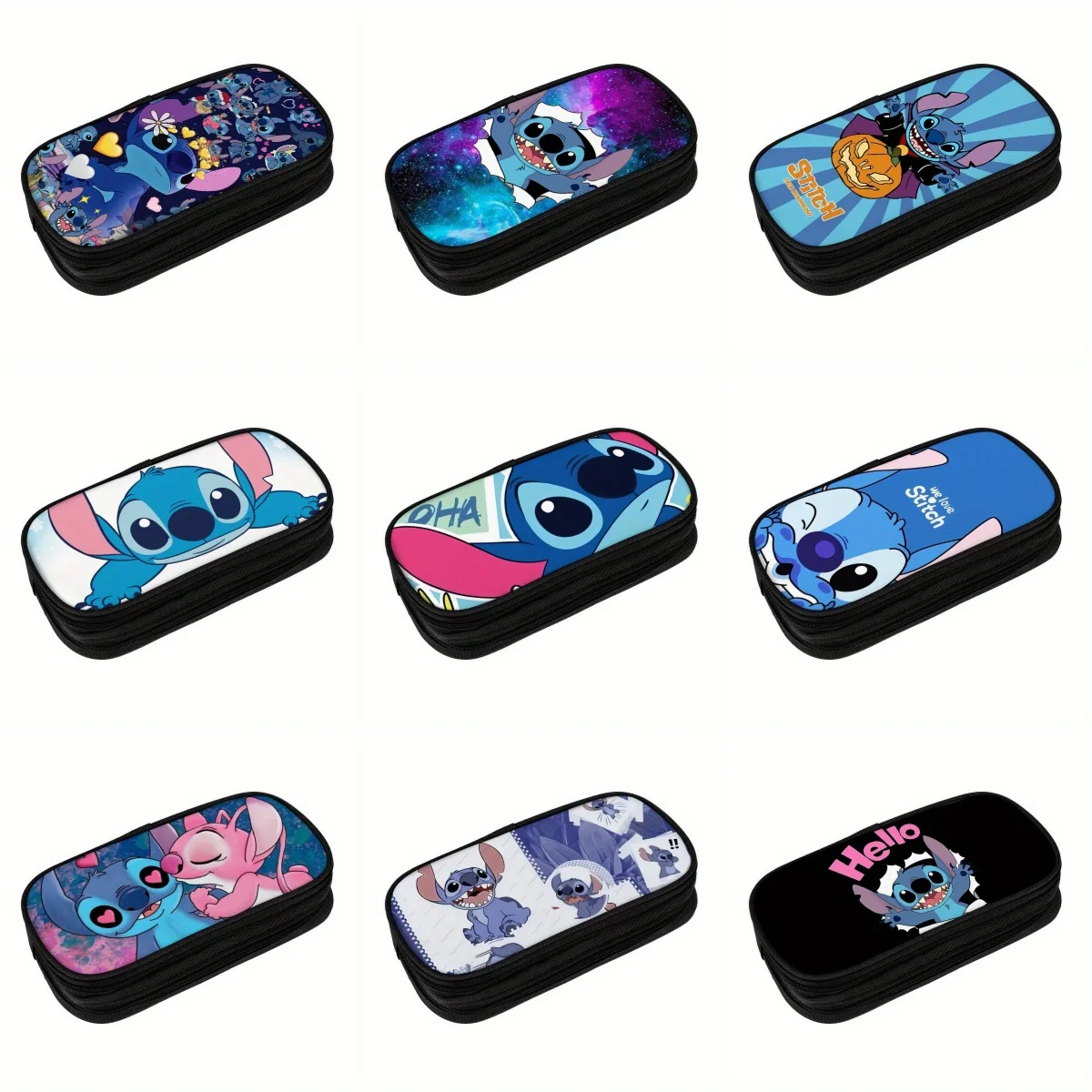 

Cartoon Disney Black Stitch Pen Case Double Layer Multi functional Stitch Pen Case Large Capacity Stationery