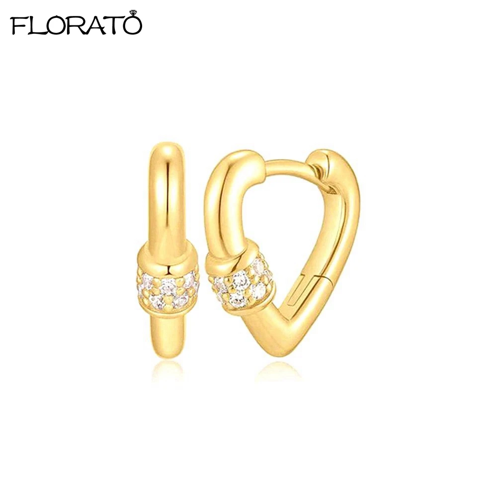 

Shiny Zircon Heart/ Square Hoop Earrings for Women Gold Color 925 Silver Needle Small Earrings 2026 Fine Jewelry Wedding Aretes
