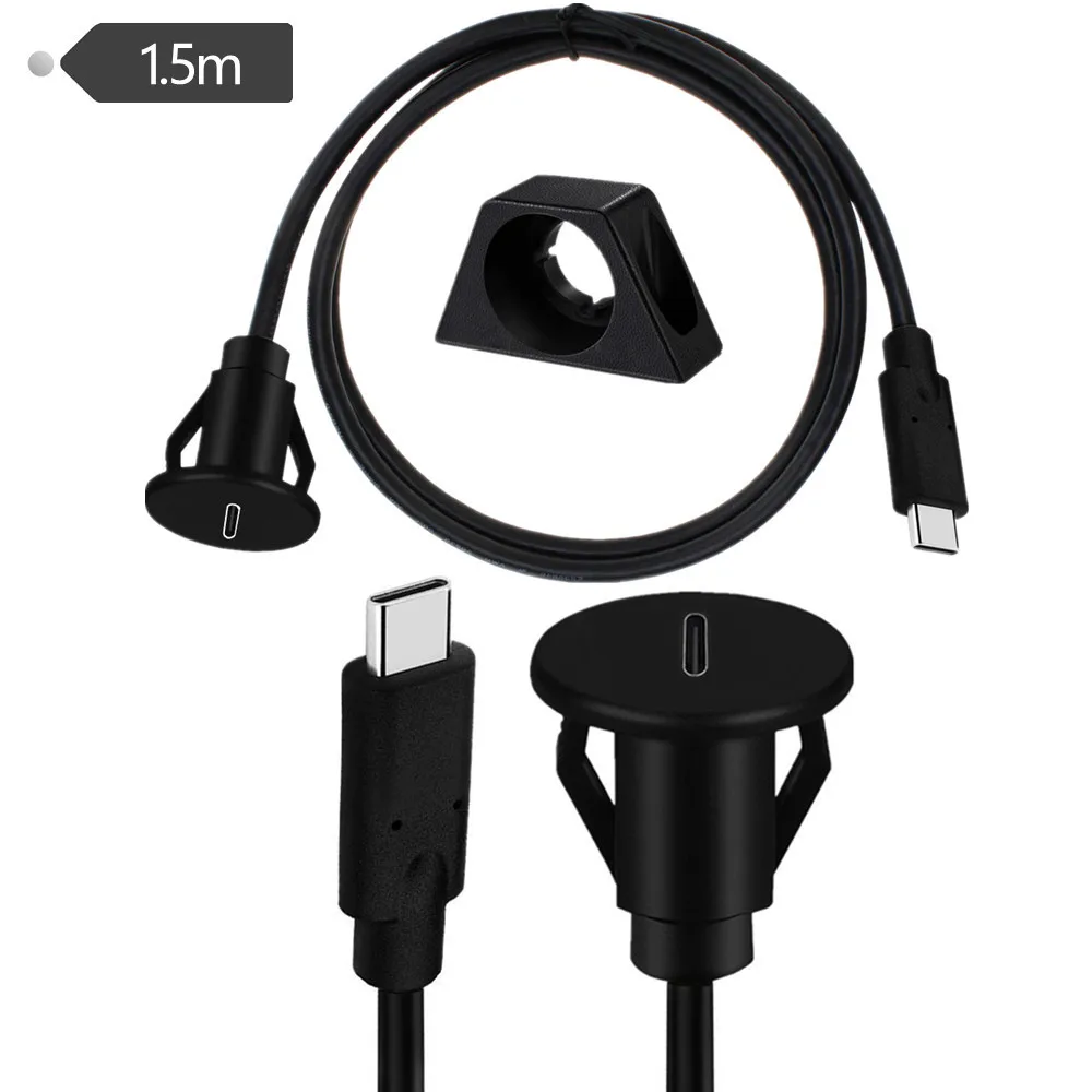 Type C 3.1 Car Flush Mount Cable Usb C Panel Mount Male To Female Extension Cable For Car Truck Boat Motorcycle Dashboard 1.5m