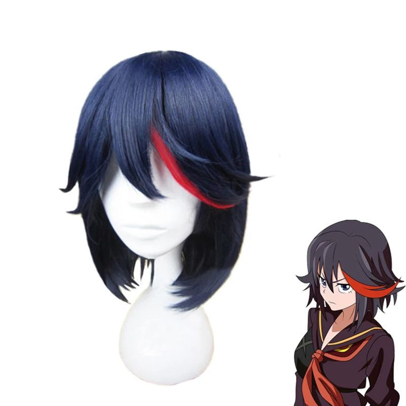 

Matoi Ryuko Cosplay Wig KILL la KILL Short Blue With Red Heat Resistant Hair Anime Halloween Carnival Wigs + Wig Cap