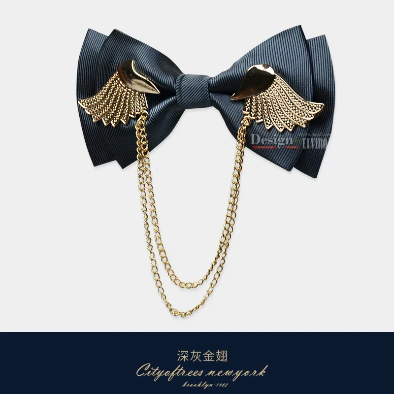 

free shipping new fashion men's male man British metal double-layer bow tie gold wings host wedding dress Korean groom