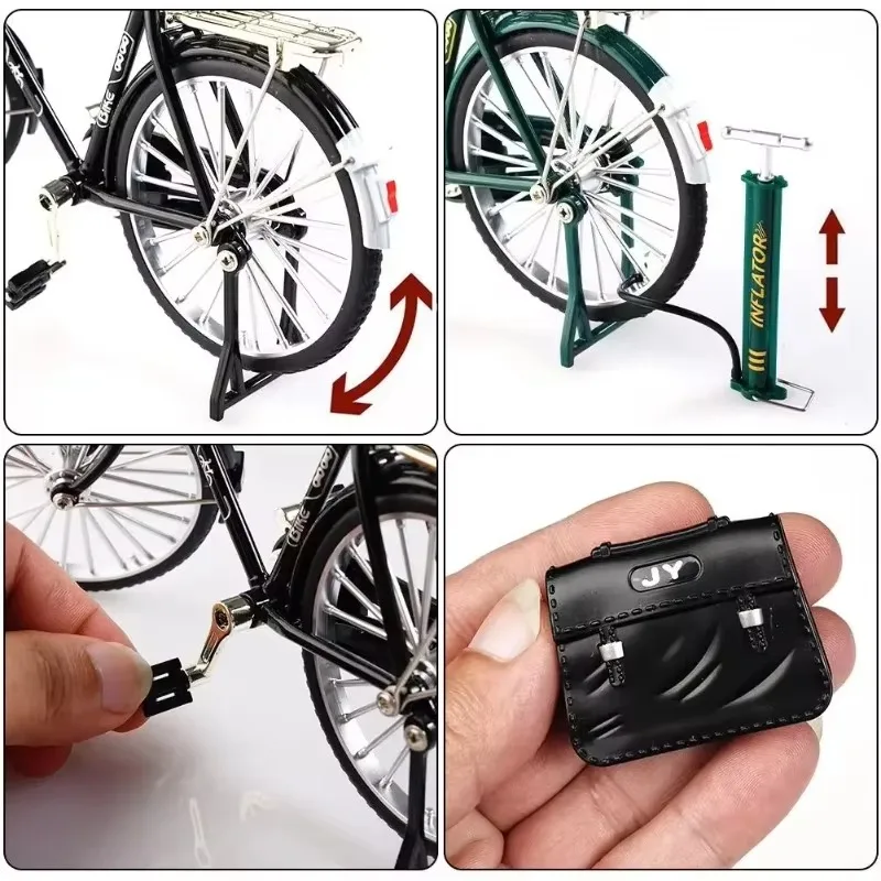 1/10 Scale Traditional Nostalgic Bicycle Metal Bike Sliding Assembled Version Simulation Gifts for DIY Toy Collection Decoration