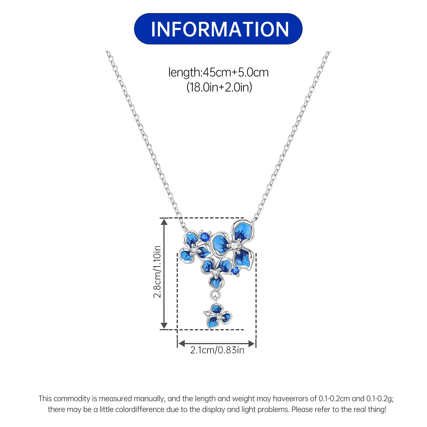 Orstarry Halskette mit Anhänger aus 925er-Sterlingsilber, blaue Hortensienblüten, Halskette für Frauen, Geburtstagsgeschenke, modischer edler Schmuck – Detail 12
