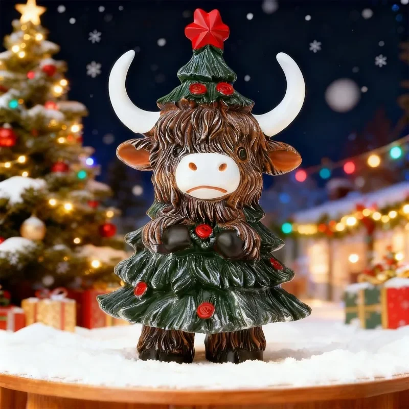Christmas Decor Resin Statues, Desktop Christmas Ornaments, Mini Highland Cow Christmas Holiday Atmosphere Party Decor Items