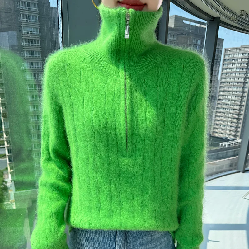 المرأة الخريف الشتاء سترة سميكة 100% المنك النقي الكشمير شبه البريدي التلبيب البلوز عادية فضفاض المقلية العجين التقلبات